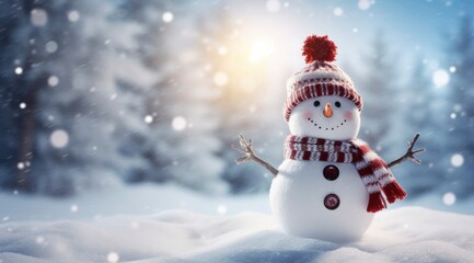 Obraz premium Happy snowman in the winter scenery.