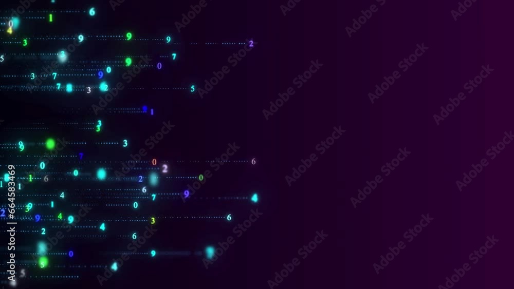 Aufkleber flying random numbers. blue matrix background. stream of decimal digits. 3d render. 4k animation.