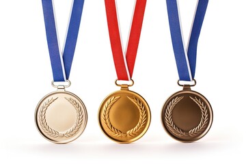Gold, silver and bronze medals isolated on white background.