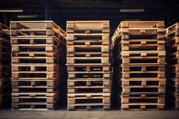 Freight euro pallet stacked in empty warehouse. - obrazy, fototapety, plakaty