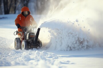 Man working with snow blower.