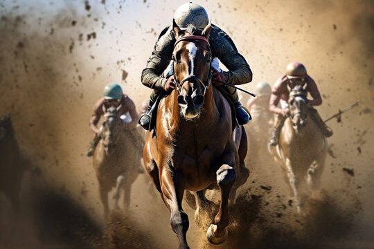 Front view of horse racing.