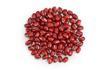 Red adzuki beans isolated on white background. Top view. Flat lay.
