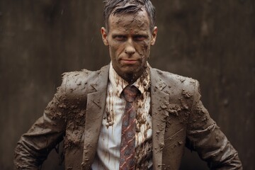 Fototapeta premium Businessman covered in mud.