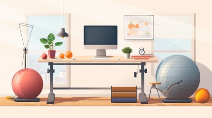 Business workspace with laptop and computer. Generative AI