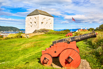 Kristiansten Fortress and old cannon, touristic attraction in Trondheim, Norway