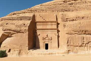 Hegra or Madain Saleh near Al-Ula, Saudi Arabia. Unesco heritage, Nabataean temples that are carved...
