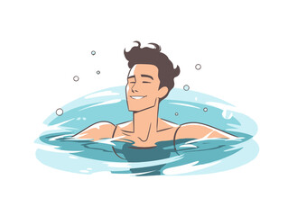 Doodle Swimmer in pool, cartoon sticker, sketch, vector, Illustration, minimalistic