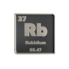 rubidium chemical element black and metal icon with atomic mass and atomic number. 3d render illustration.