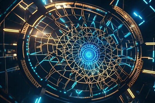 A dream catcher placed within a futuristic, sci-fi setting, with holographic elements, creating a vision of ancient symbolism within a high-tech world.