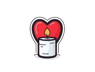 Doodle Candle with heart, cartoon sticker, sketch, vector, Illustration, minimalistic