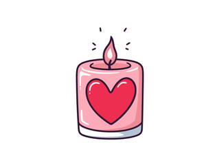 Doodle Candle with heart, cartoon sticker, sketch, vector, Illustration, minimalistic