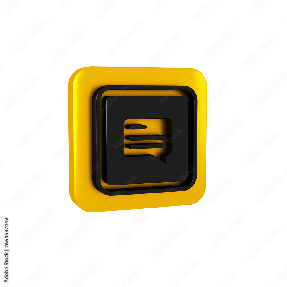 Poster black video with subtitles icon isolated on transparent background. yellow square button.