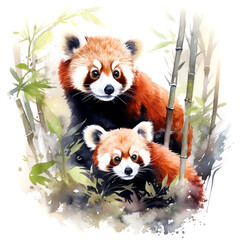 Obraz premium Watercolor illustration of red pandas on white background