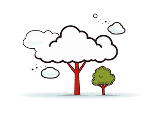 Doodle Thought bubble with tree, cartoon sticker, sketch, vector, Illustration, minimalistic