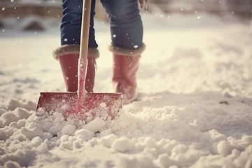 Fotobehang Removing snow with shovel. © Bargais