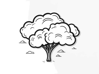 Doodle Thought bubble with tree, cartoon sticker, sketch, vector, Illustration, minimalistic