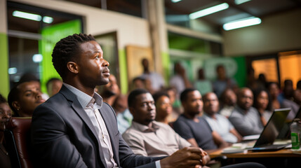 A CEO addressing the company at an annual general meeting with confidence. - obrazy, fototapety, plakaty