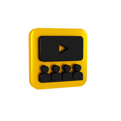Black Cinema auditorium with screen icon isolated on transparent background. Yellow square button.