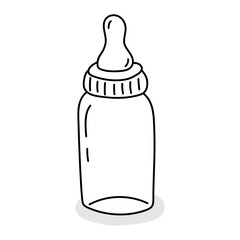 Baby bottle vector icon in doodle style. Symbol in simple design. Cartoon object hand drawn isolated on white background.