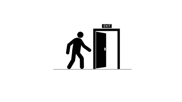 exit symbol emergency exit symbol, Simple pictogram of human and open door animation. k1_1661