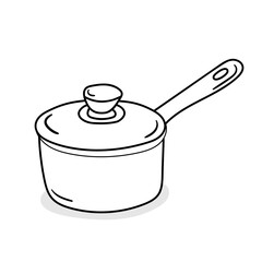 Saucepan with lid vector icon in doodle style. Symbol in simple design. Cartoon object hand drawn isolated on white background.