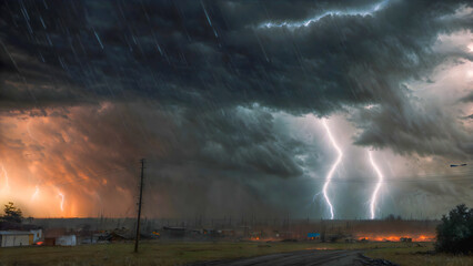 AI generated photo of brewing of the storm with lighting in the sky