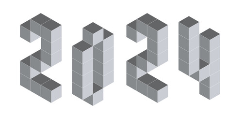 2024 digits from isometric cubes. Pseudo three dimensional