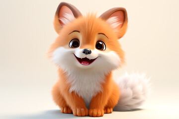 Obraz premium Fox on a white background. Adorable 3D cartoon animal portrait.