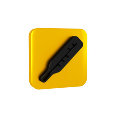 Black Medical thermometer for medical examination icon isolated on transparent background. Yellow square button.