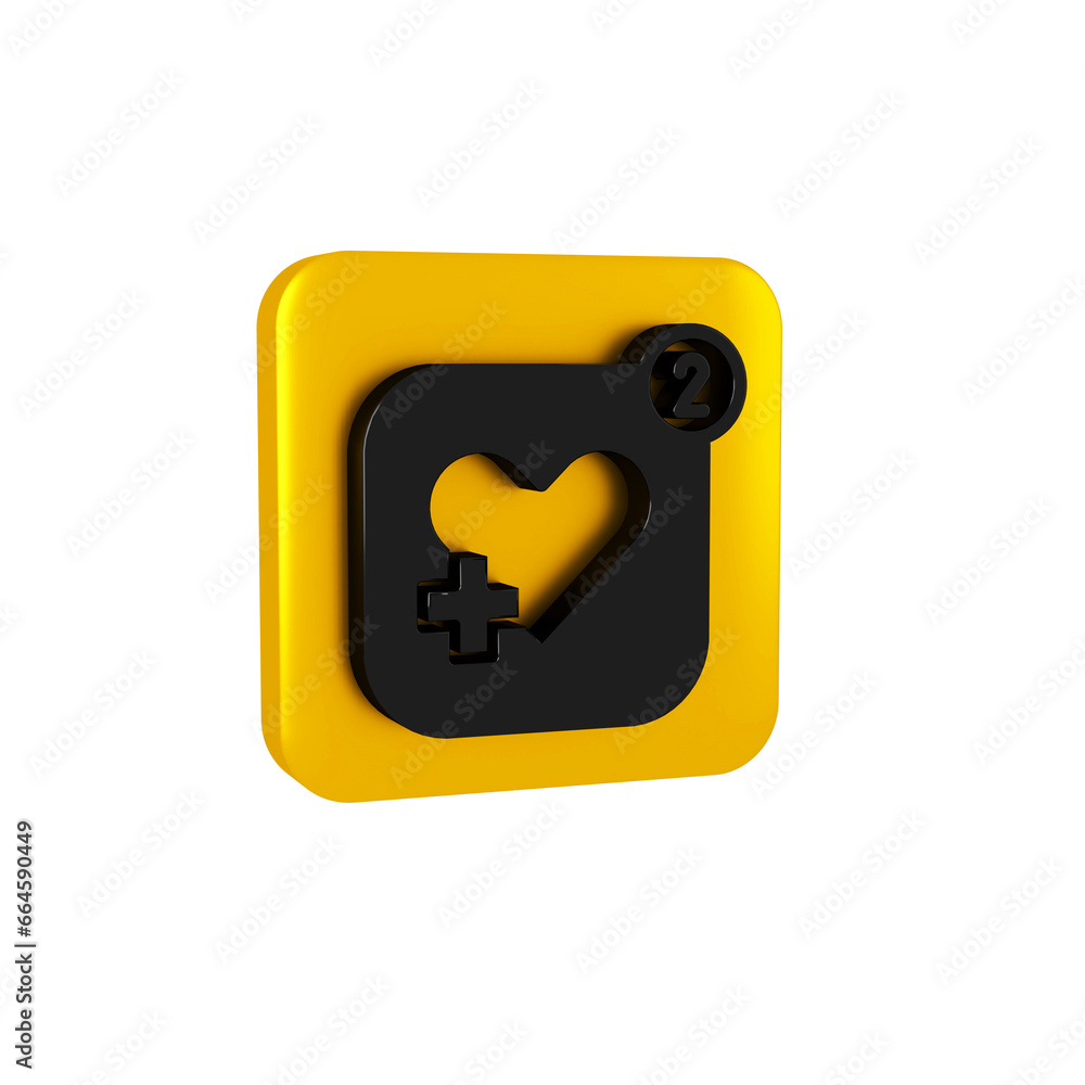 Poster black smartphone with heart rate monitor function icon isolated on transparent background. yellow sq