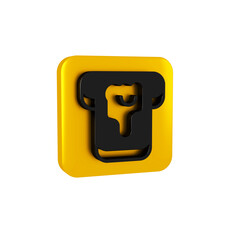 Black Piece of bread with honey icon isolated on transparent background. Toast with jam or honey. Yellow square button.