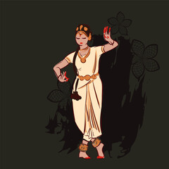 Andhra Pradesh state India Kuchipudi ethnic indian woman girl dance traditional sketch isolated decorative