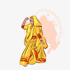 Himachal Pradesh state India ethnic indian woman girl dance traditional sketch isolated decorative