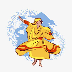 Himachal Pradesh state India ethnic indian woman girl dance traditional sketch isolated decorative