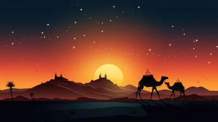 Camel in the desert at night