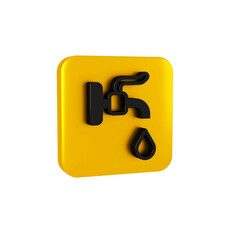 Black Water tap icon isolated on transparent background. Yellow square button.