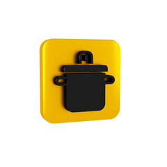 Black Cooking pot icon isolated on transparent background. Boil or stew food symbol. Yellow square button.