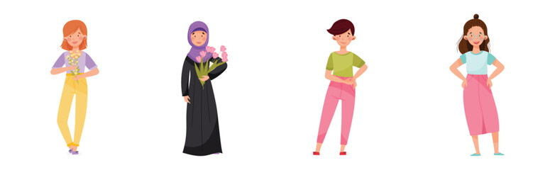 Different Woman of Various Nationality and Appearance Vector Set