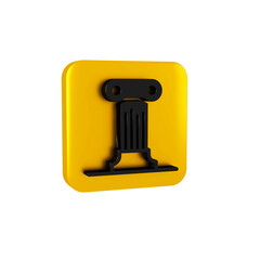 Black Law pillar icon isolated on transparent background. Ancient column. Yellow square button.