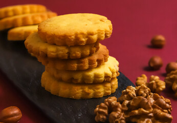 Classic cookies with hazelnuts. Close-up