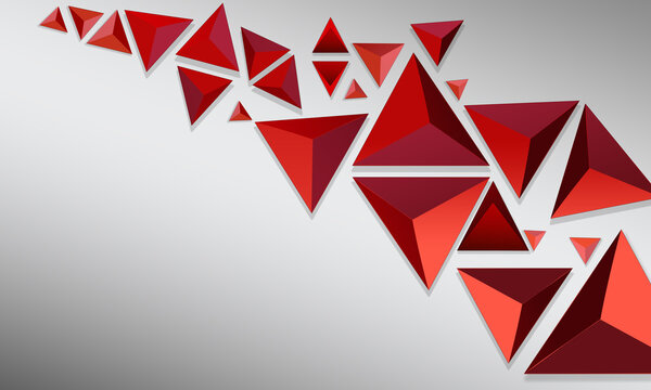 many red triangles on a gray background. red pyramids on light texture