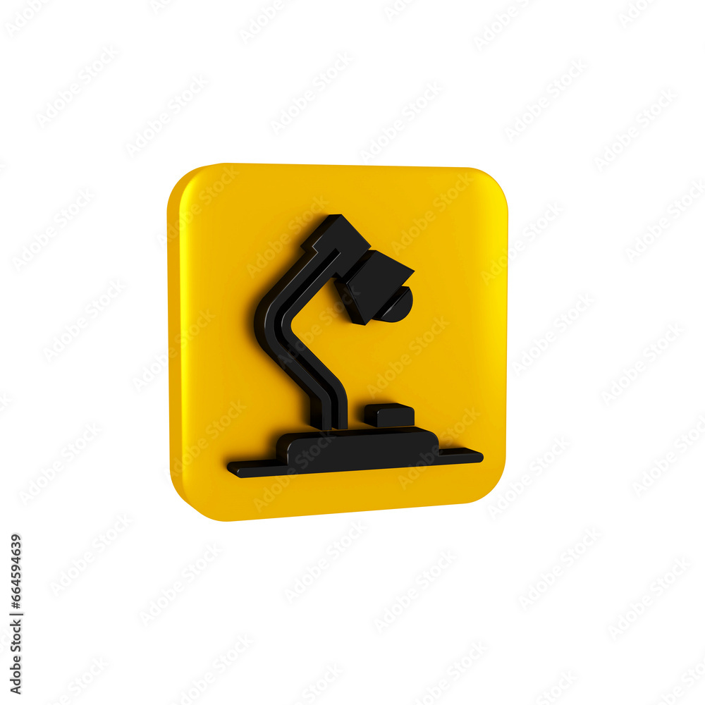 Poster black table lamp icon isolated on transparent background. yellow square button.