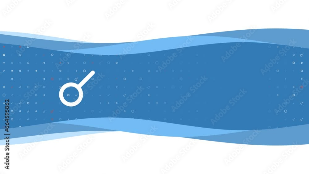 Poster animation of blue banner waves movement with white astrological connection symbol on the left. on th