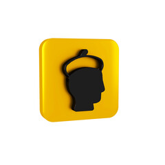 Black French man icon isolated on transparent background. Yellow square button.