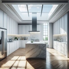 Modern kitchen interior in minimalist style. generative AI - obrazy, fototapety, plakaty