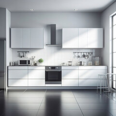 Modern kitchen interior in minimalist style. generative AI