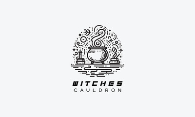 Witches cauldron Halloween spooky vector logo icon design