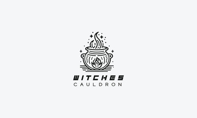 Witches cauldron Halloween spooky vector logo icon design