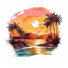 Tropical sunset for t-shirt design.